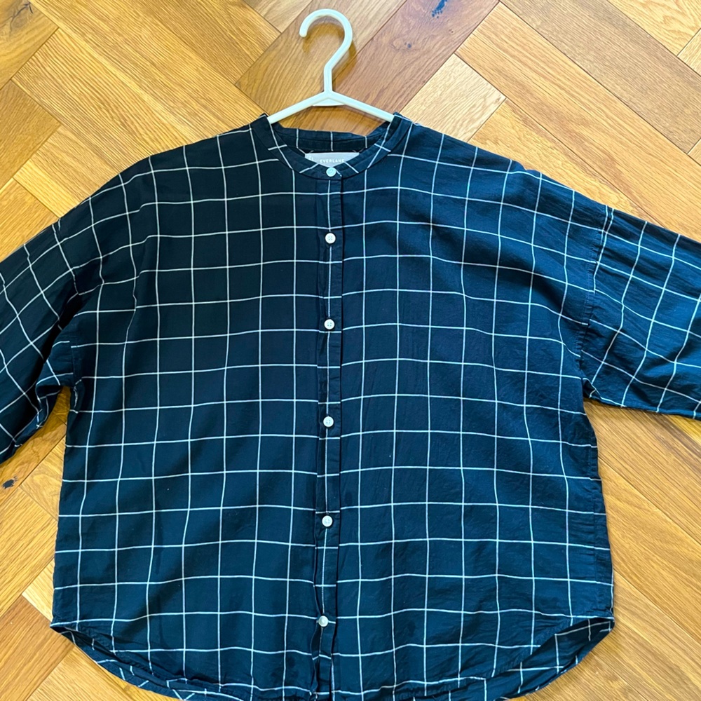 Everlane black and white checkered blouse